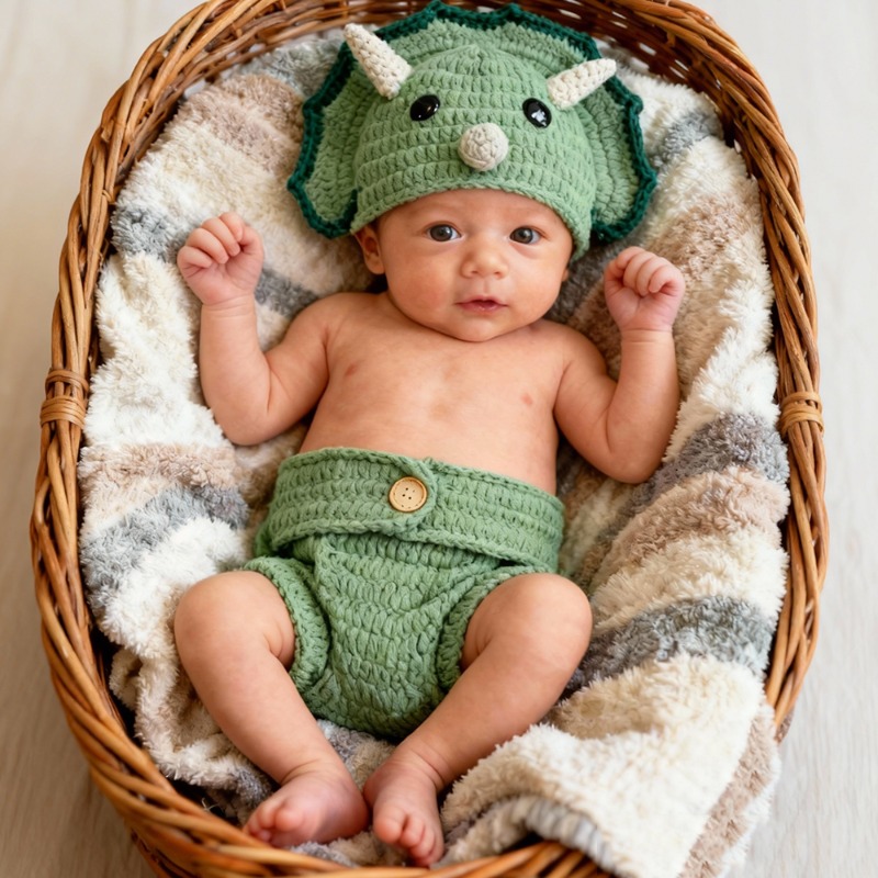 Infant Photography Props Outfit - 2 pçs crochê dinossauro recém-nascido fotografia