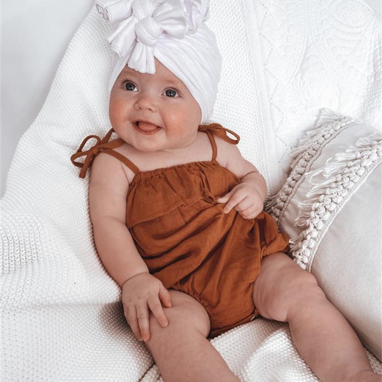 Baby Summer Linen Sleeveless Jumpsuit - Bowknot de algodão e linho para