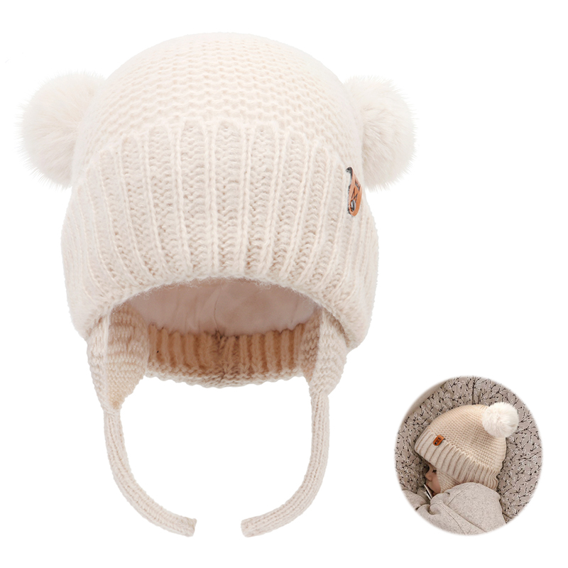 Infant Beanie Hat With Ears - Chapéu de lã do bebê bonito