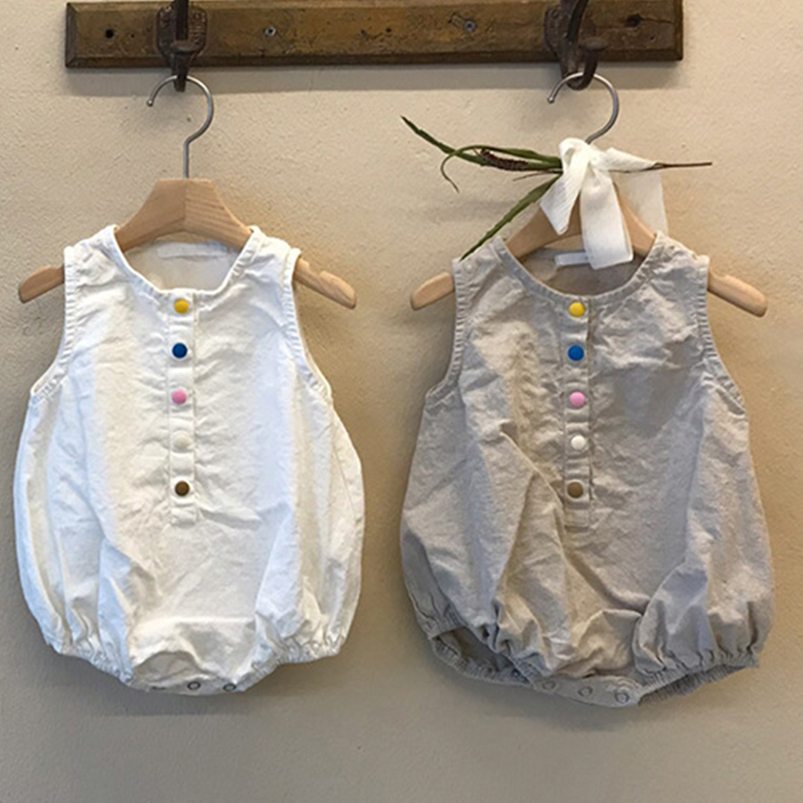 Baby Summer Linen Sleeveless Jumpsuit - Linho sem mangas e algodão romper