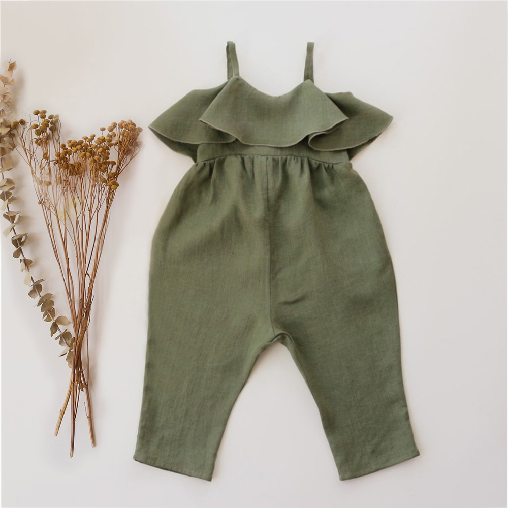 Baby Summer Linen Sleeveless Jumpsuit - Macacão de algodão de linho de