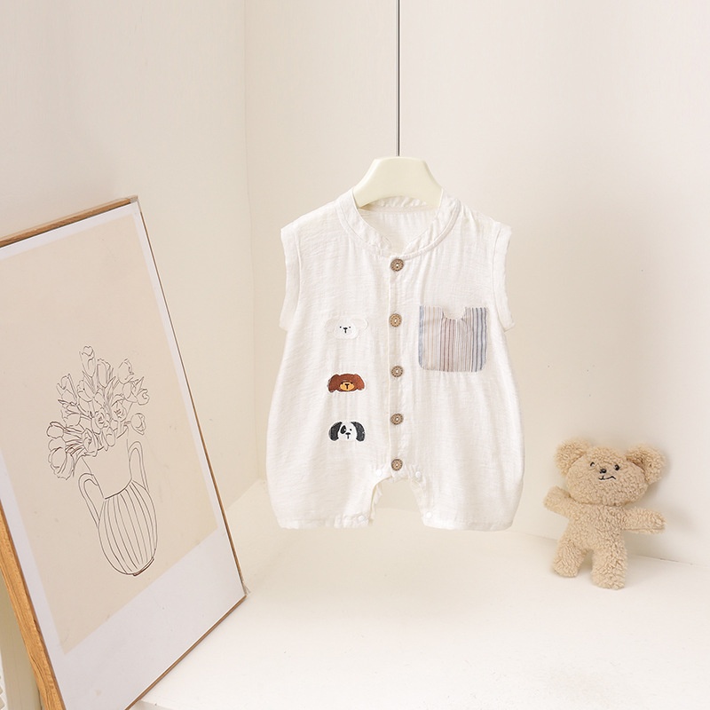 Baby Summer Linen Sleeveless Jumpsuit - Macacão de Bebê Unissex de Linho