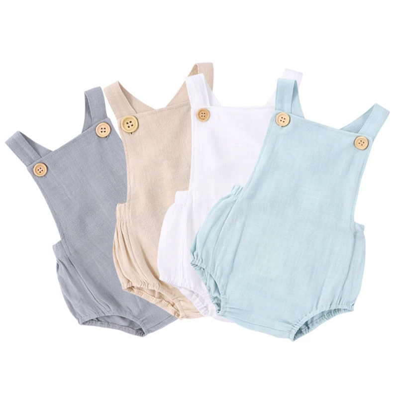 Baby Summer Linen Sleeveless Jumpsuit - 2025 verão bebê recém-nascido meninos meninas