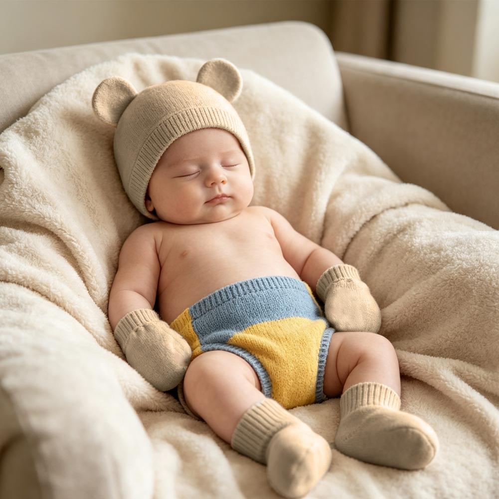 Infant Beanie Hat With Ears - Protetores de Pés para Recém-Nascidos, Conjunto