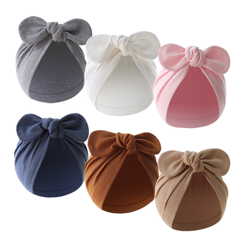 Infant Beanie Hat With Ears - Chapéu de turbante de algodão macio