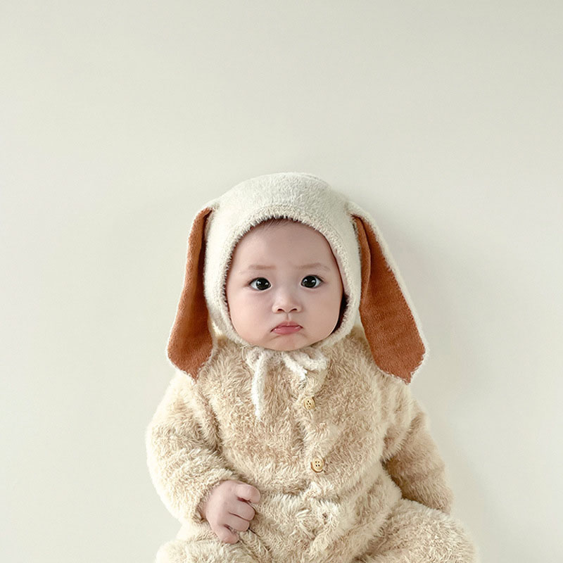 Infant Beanie Hat With Ears - Chapéu de pelúcia ajustável com orelha
