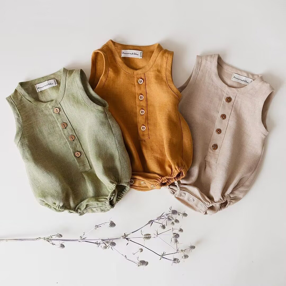 Baby Summer Linen Sleeveless Jumpsuit - Bebê recém-nascido meninos linho algodão macacão