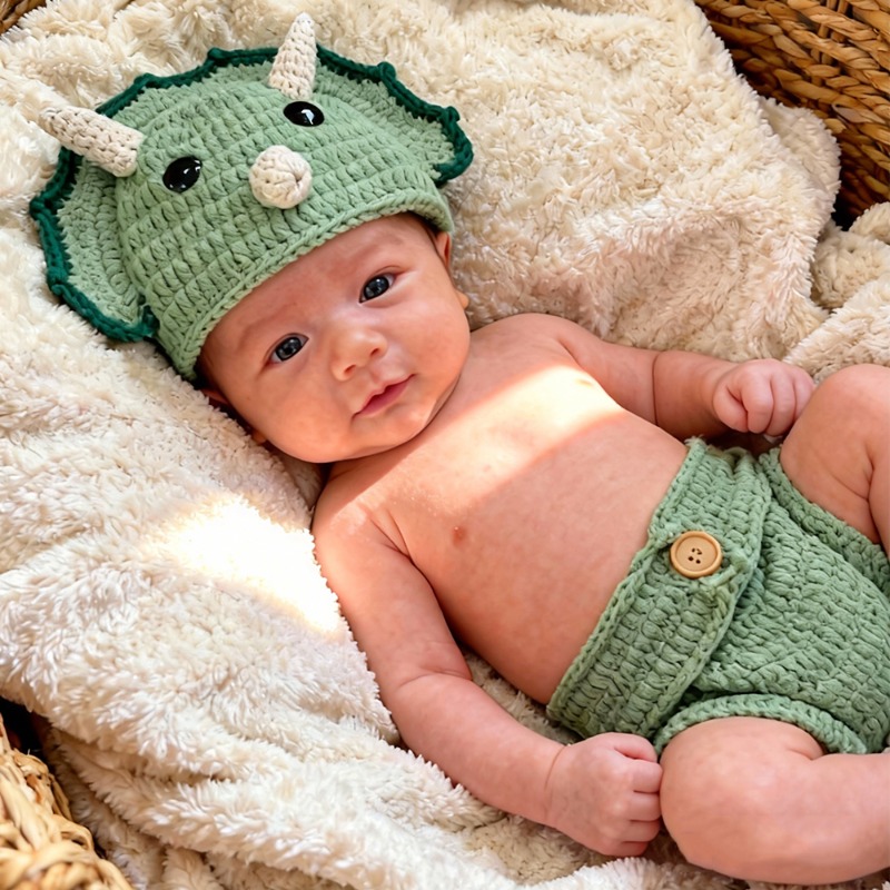 2 pçs crochê dinossauro recém- - Infant Photography Props Outfit avaliação e preço