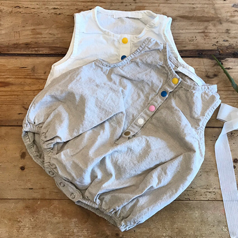 Linho sem mangas e algodão rom - Baby Summer Linen Sleeveless Jumpsuit avaliação e preço