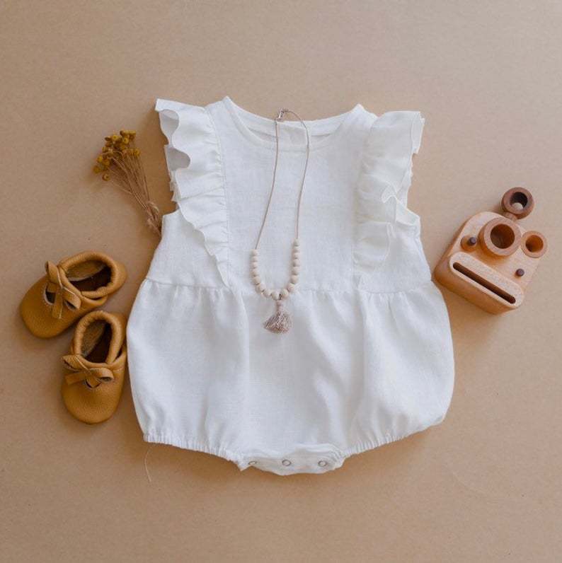 Verão bebê recém-nascido menin - Baby Summer Linen Sleeveless Jumpsuit avaliação e preço