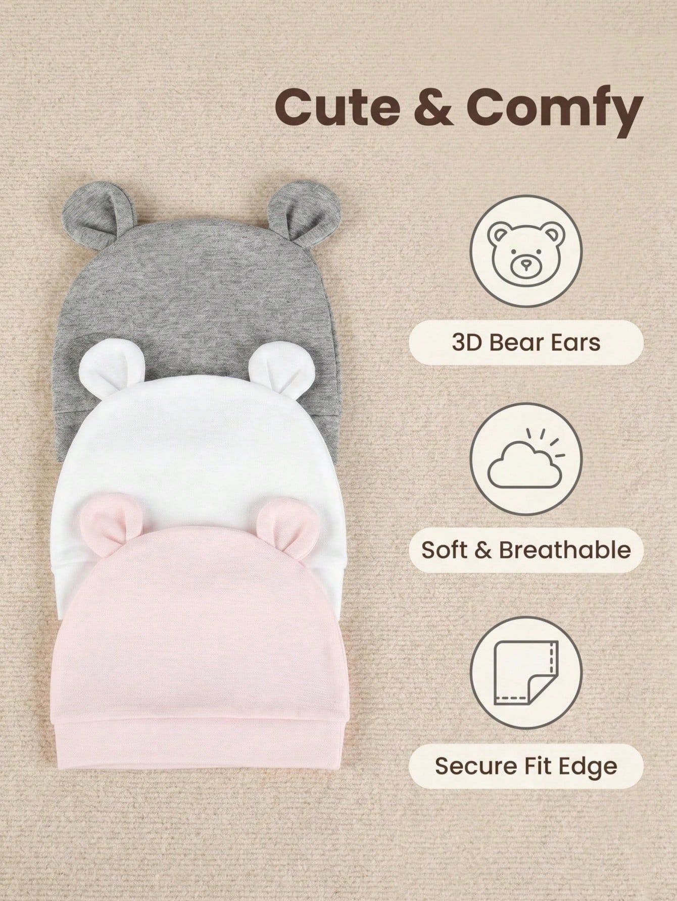 Conjunto de 3 Toucas de Bebê e - Infant Beanie Hat With Ears avaliação e preço