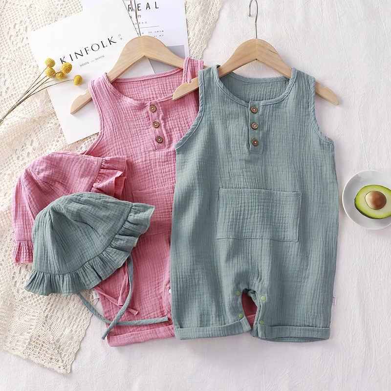 2 pçs/set roupas de verão do b - Baby Summer Linen Sleeveless Jumpsuit avaliação e preço