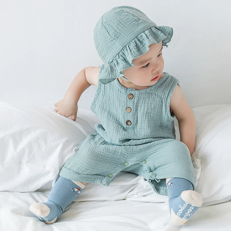 2 pçs/set roupas de verão do b - Baby Summer Linen Sleeveless Jumpsuit avaliação e preço