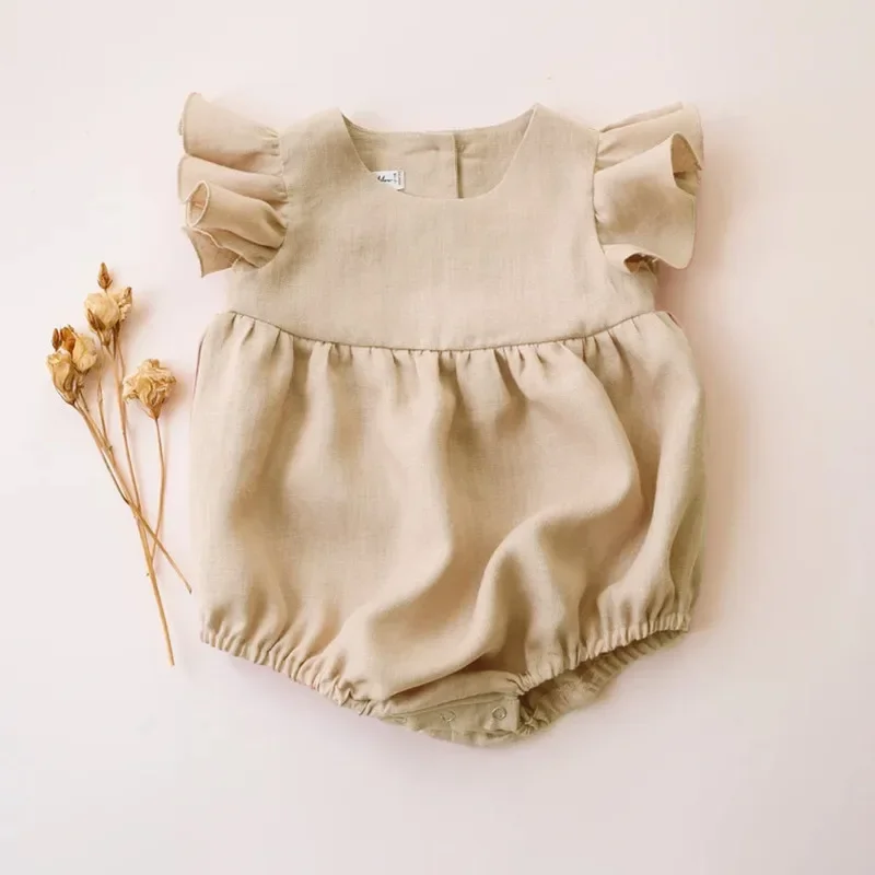 Recém-nascido Macacões De Linh - Baby Summer Linen Sleeveless Jumpsuit avaliação e preço