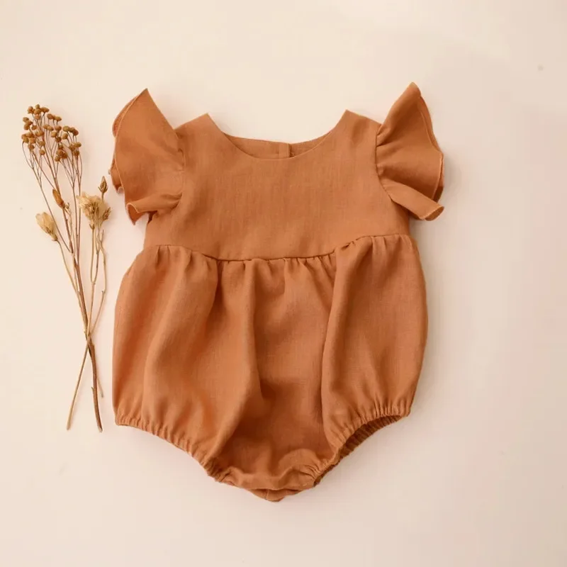 Recém-nascido Macacões De Linh - Baby Summer Linen Sleeveless Jumpsuit avaliação e preço